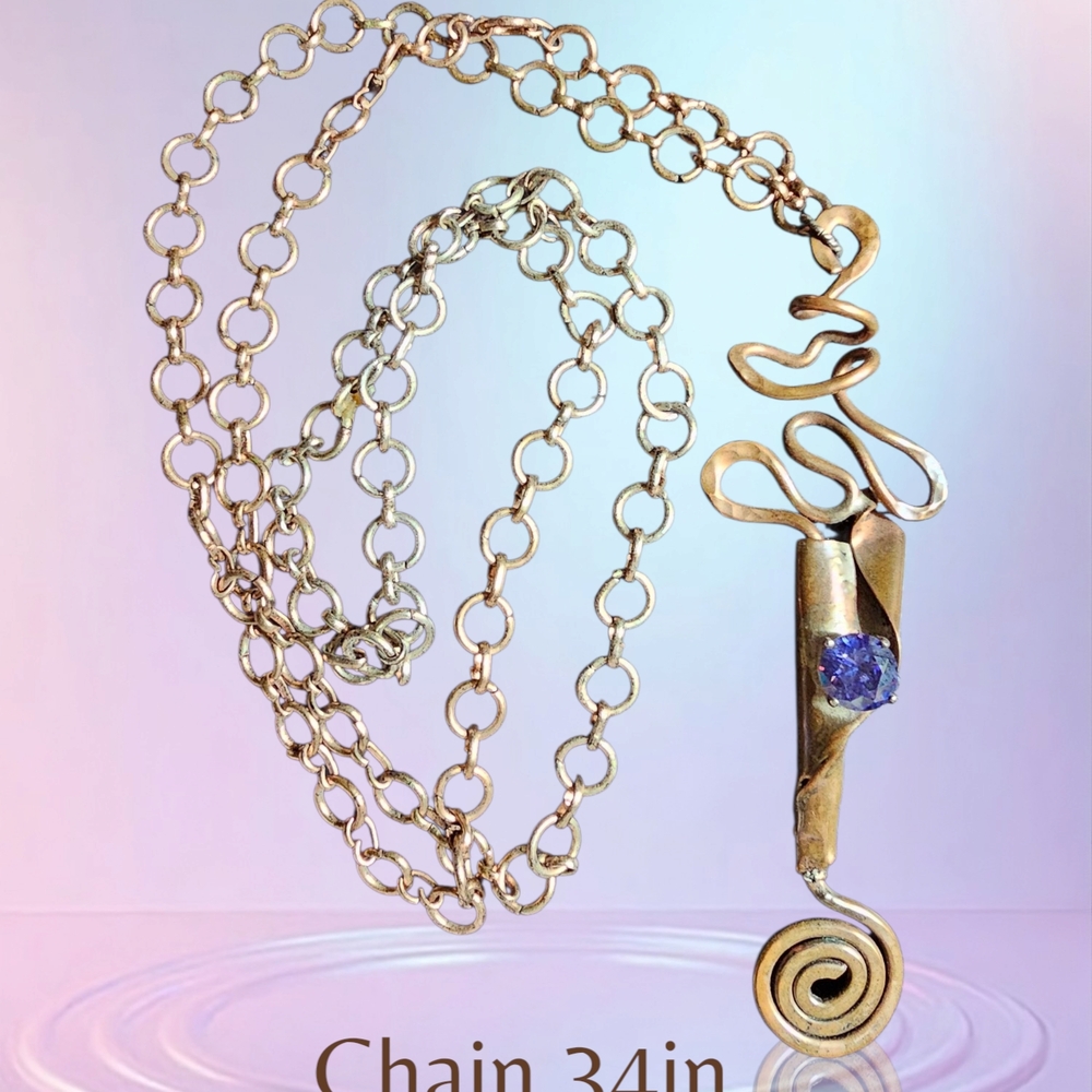 Elegant Copper Handmade Pendant Necklace with Purple CZ Accent